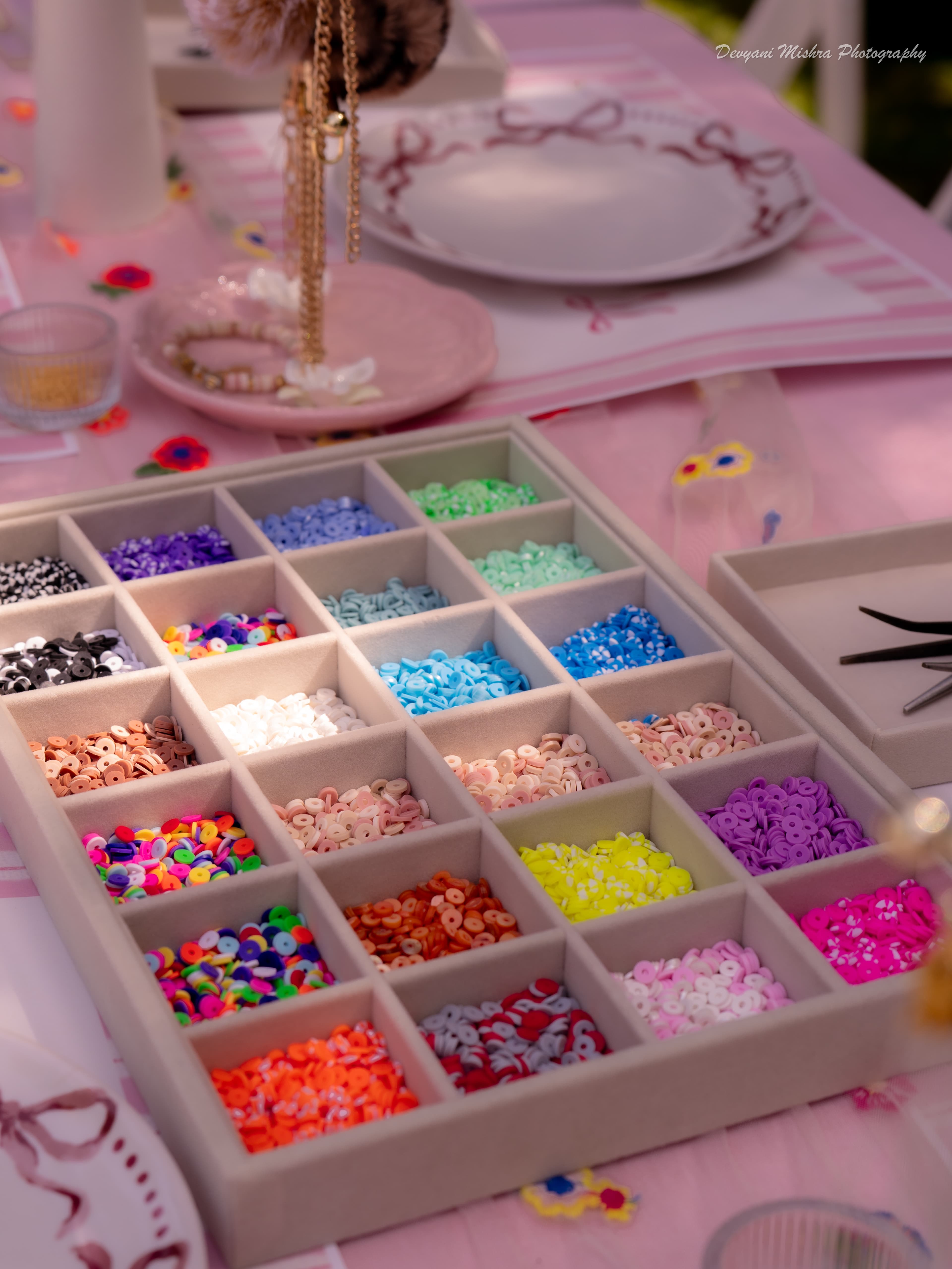 Polymer clay slices in compartment tray — 20+ colors for Tag & Charm